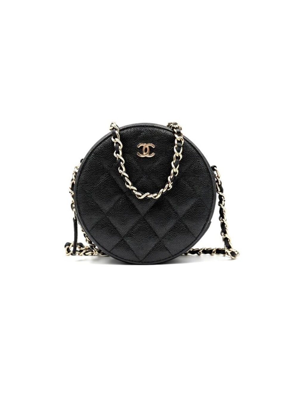 Pre-owned Chanel Classic Quilted Round Caviar Clutch With Chain Black